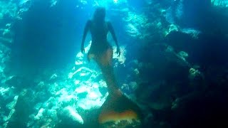 Mermaid secret dark underwater cave cenote