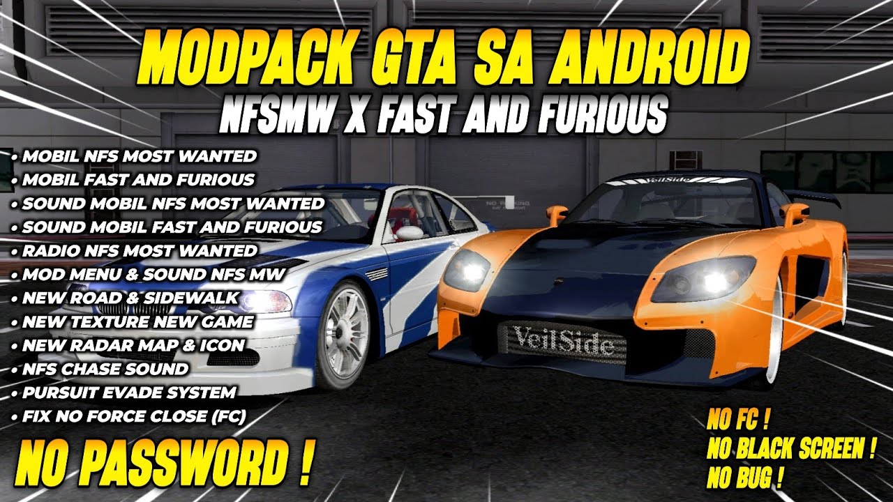SHARE‼️MODPACK NFS MOST WANTED X FAST AND FURIOUS - GTA SA ANDROID
