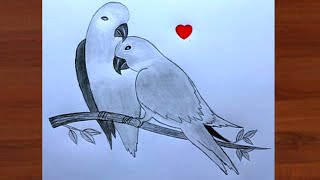 Farjana Drawing Academy And My Drawing || Two Parrots in love by pencil sketch