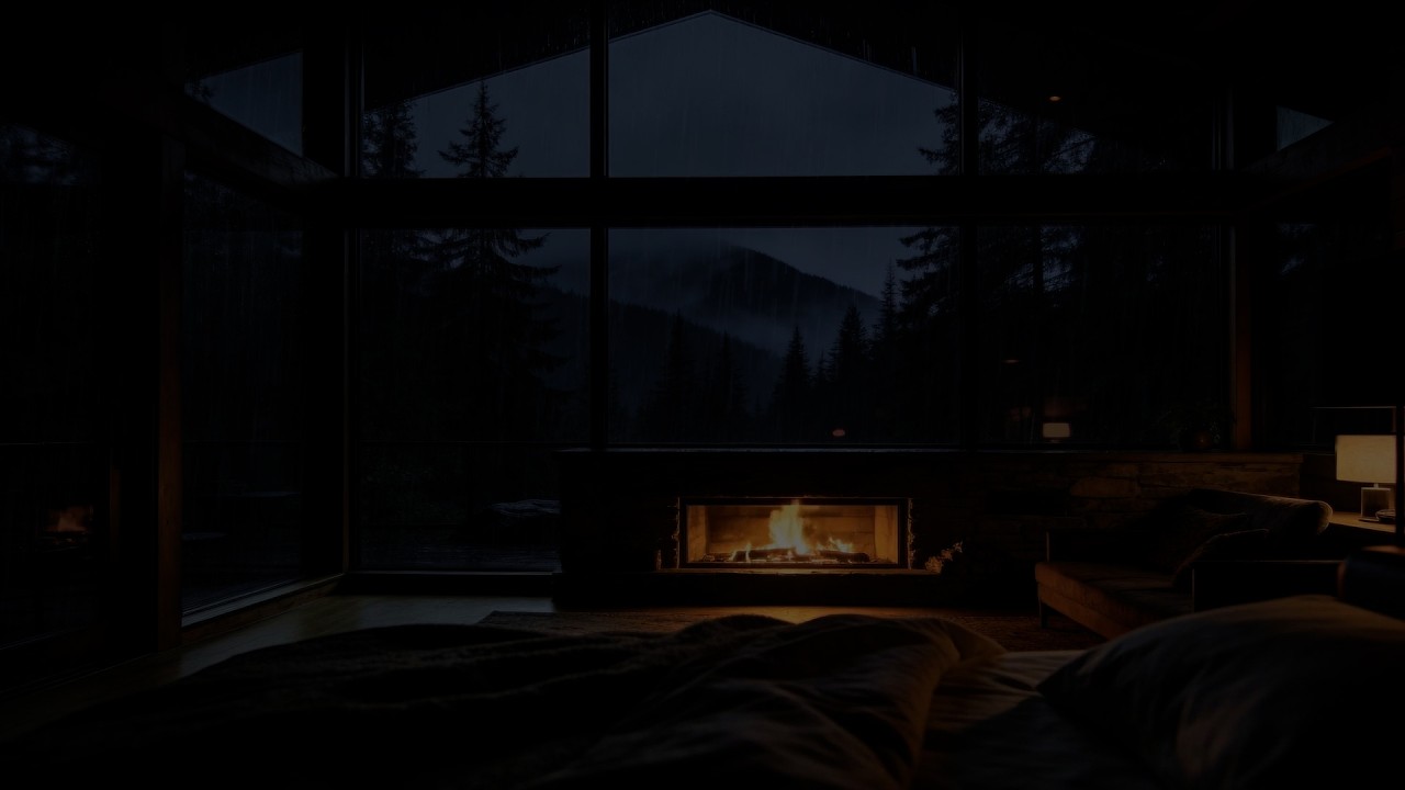 LIVE 🌧️ Rainy Mountain Villa Night | Fireplace & Rain on Glass for Deep Sleep (No Ads)