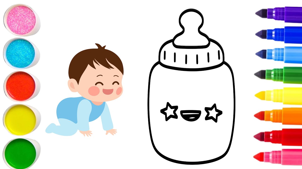 Draw and Colour Kids Baby Milk Bottle Drawing  👨‍🍼 🎨 | Easy Drawing, Painting, Coloring For kids