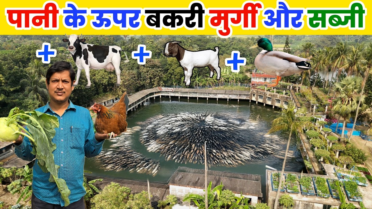 नीचे मछली ऊपर मुर्गी + बकरी + 50 गाय और छत पर सब्जी की खेती | Integrated Farming