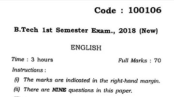 English || BEU 2018 Question Paper-100106 || B-Tech || Bihar Engineering University | BEU University