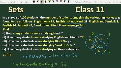 In a survey of 100 students the number of students studying the various languages | Set Word Problem