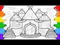 Glitter unicorn house coloring and drawing for kids  how to draw a unicorn house coloring page