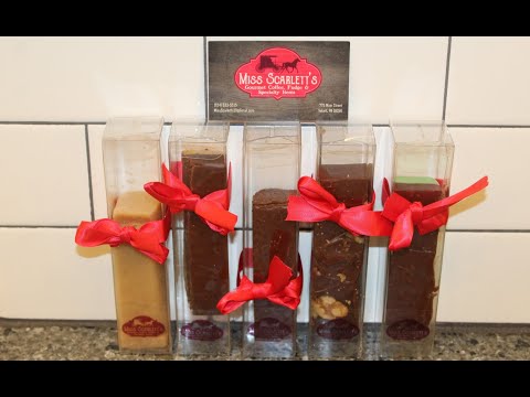 Miss Scarlett’s Gourmet Fudge: PB, PB Chocolate, Chocolate, Chocolate Walnut, Mint Chocolate Swirl