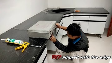 C frame shape wall bench installation, lab table top installation