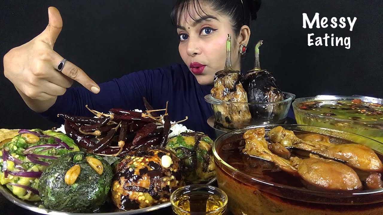 EATING BHAT DAL OILY CHICKEN CURRY BAIGAN BHUNA 4 TYPES BHARTA PAPAD | BIG BITES | ASMR MUKBANG SHOW