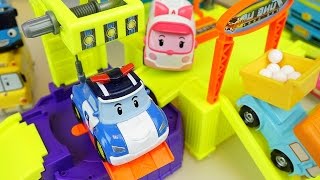 Robocar Poli car and truck toys car shop construction with Tayo bus