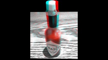 Tabasco bottle on table (stereoscopic 3D conversion)