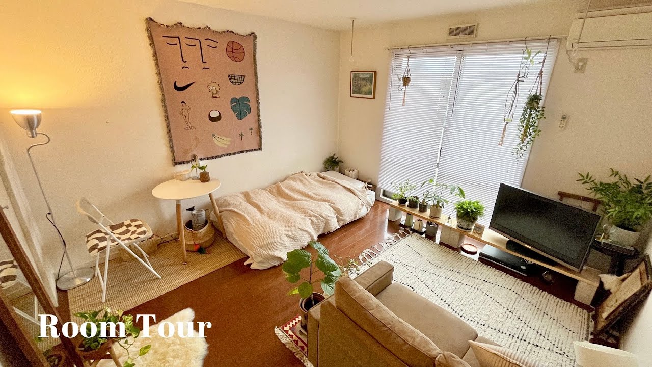 【ルームツアー】植物を多く取り入れたナチュラルテイストなお部屋│小さなお部屋を広く見せる工夫|1K8畳・一人暮らし|Room tour ...