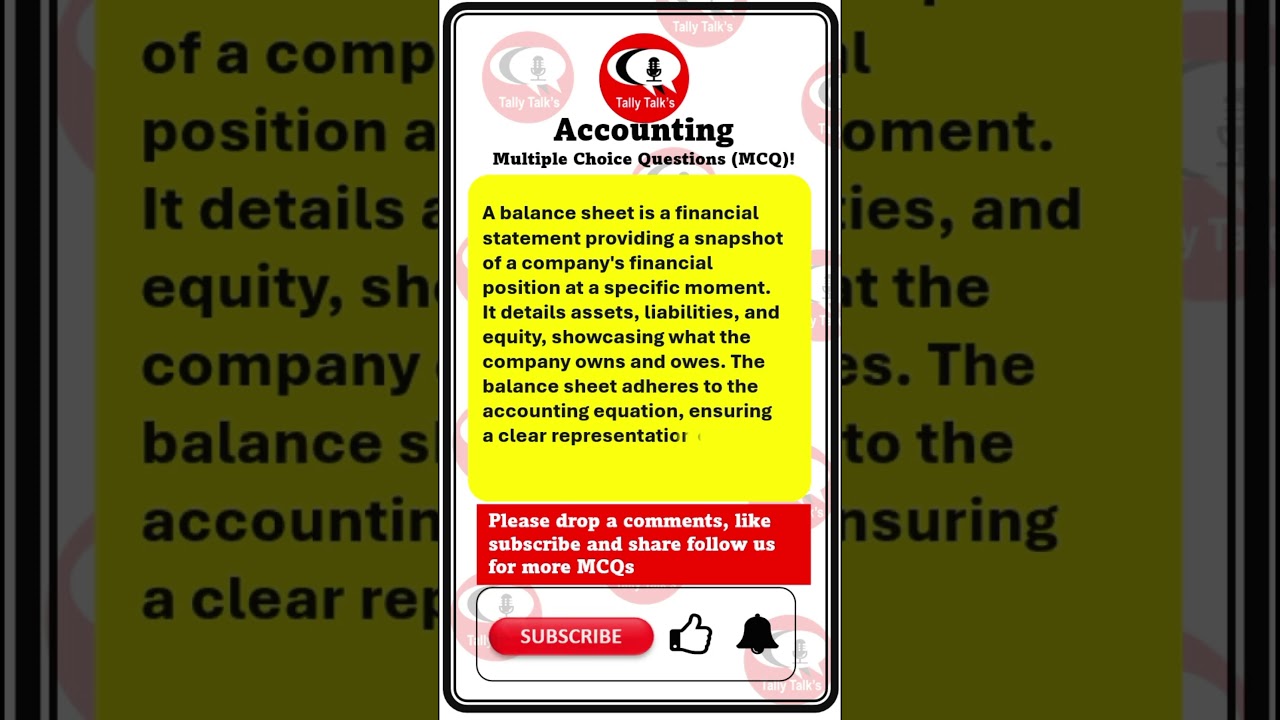 What is a Balance Sheet ? #Accouning  #AccountingMCQs #TallyTalks-Hub