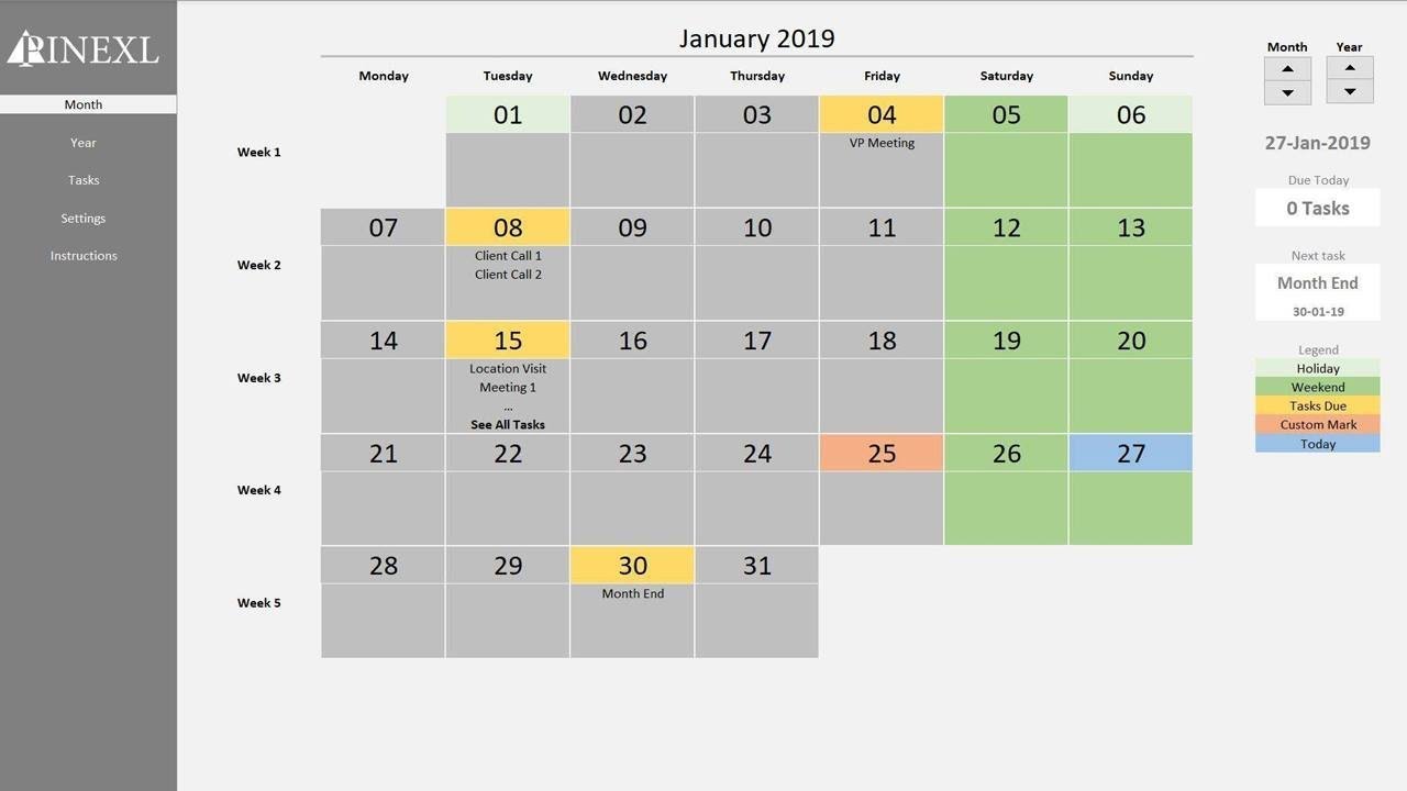 excel tasks template