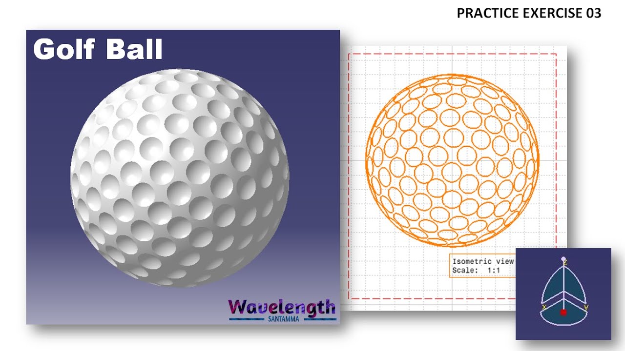 Golf Ball Design in Catia | Catia V5 Part Design Exercise | Practice ...