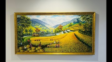 Tranh Phong Cảnh Tây Băc Ruộng Bậc Thang Mùa Lúa Chín Vàng