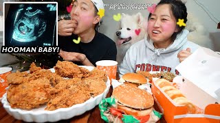 (mukbang) We are PREGNANT !! 😲 Story time w. Popeyes &amp; Burger King! Becoming Family of 4❤️