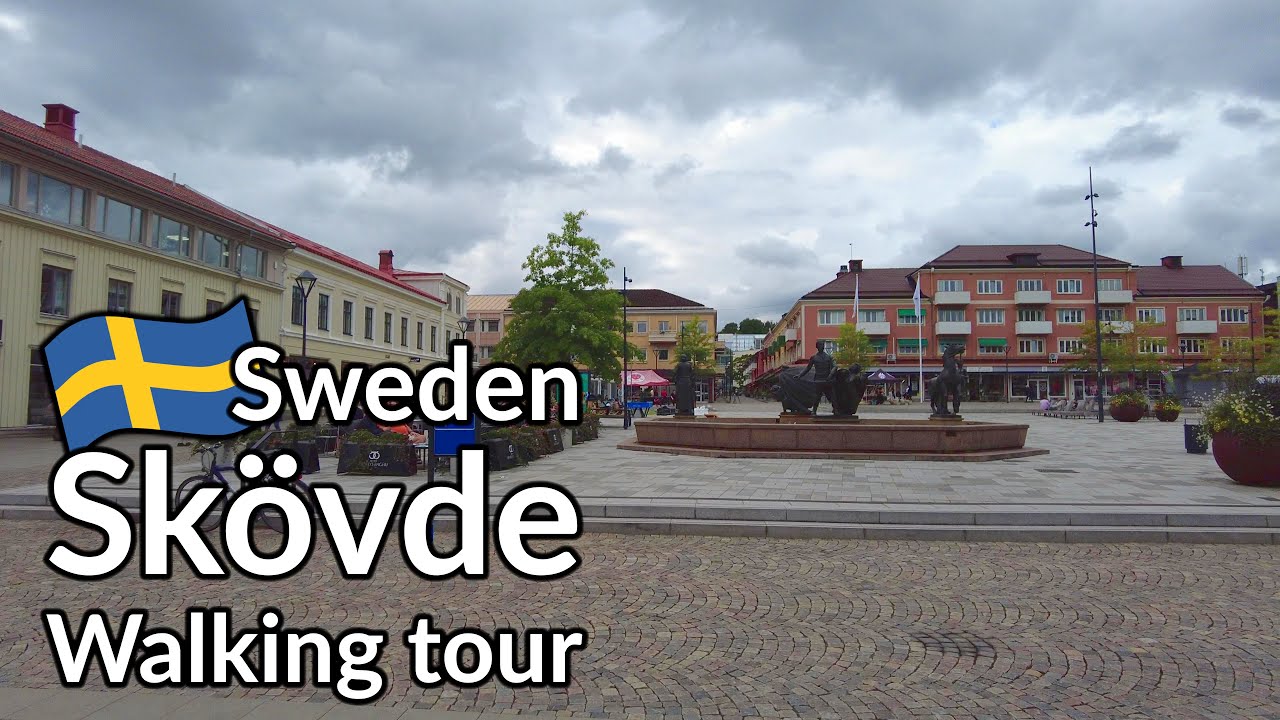 Sweden, walking tour of Skövde. The center, the university area and the Boulognerskogen park.