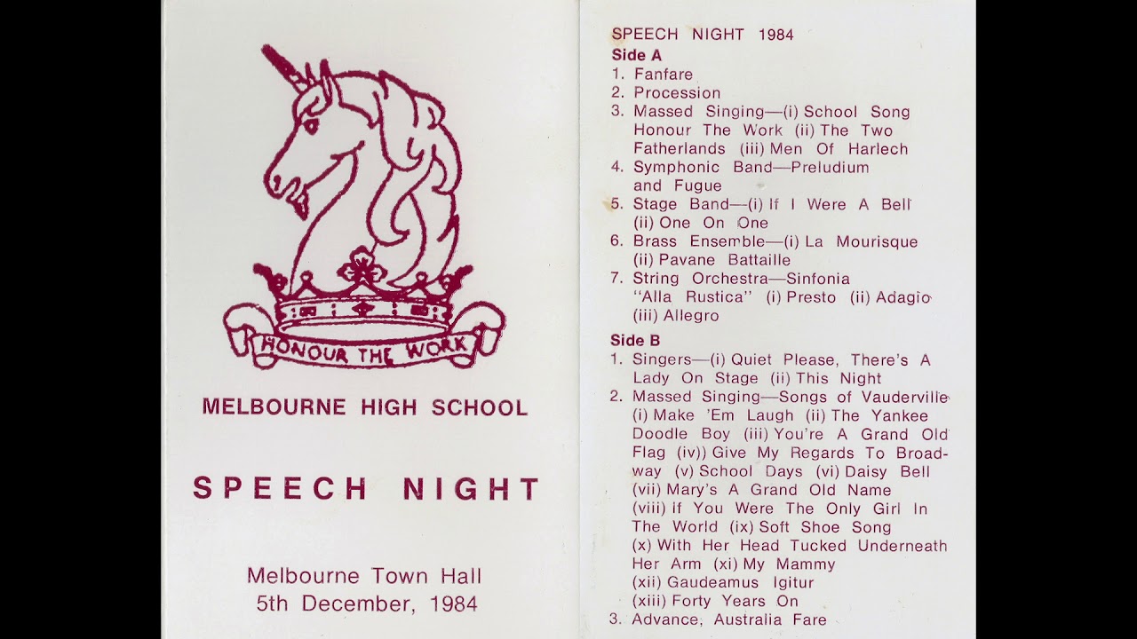 Melbourne High School Speech Night 1984 Youtube