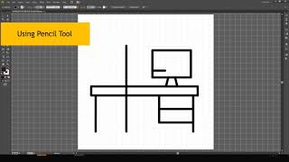 Office Desk Line Icon Design in illustrator Tutorial