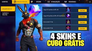 CHEGOOU! 4 SKINS GRÁTIS PRA TODOS, CUBO MÁGICO, OURO ROYA...