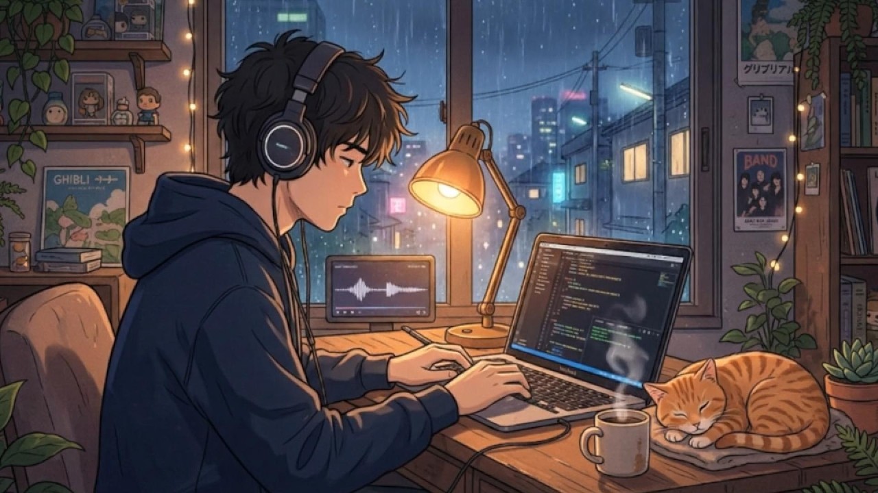 Rainy Night Coding LoFi 🌧️🐱 | Study, Coding & Relax Beats with a Sleepy Cat