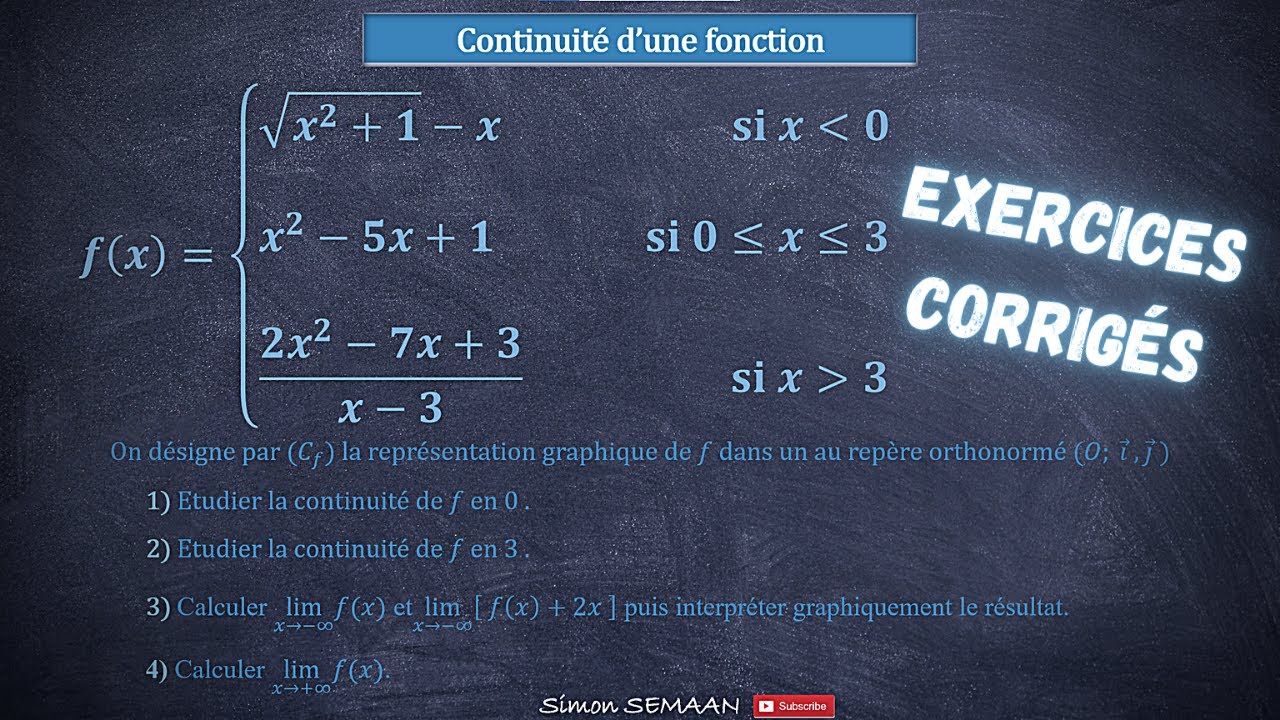Continuité d'une fonction en un point- Limite d'une fonction - Exercice corrigé