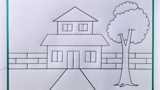 House Scenery Drawing🏡 Ghar ka Chitra🏡 Easy to drawing and Painting