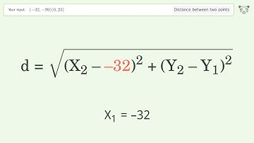 Find the distance between two points p1 (-32,-99) and p2 (0,23): Step-by-Step Video Solution