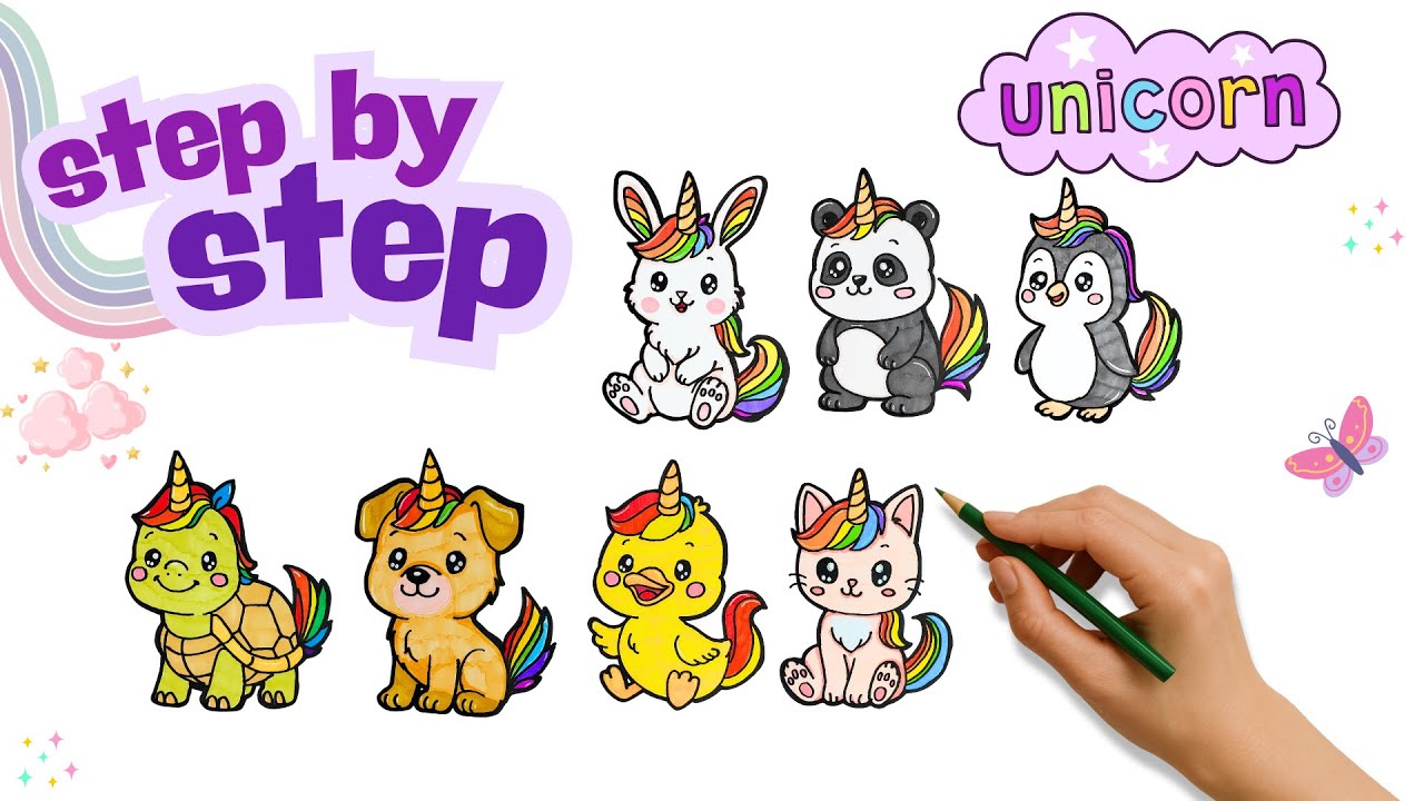 Animal Unicorn Coloring Compilation | Turtle, Puppy, Duck, Kitten, Bunny, Panda & Penguin Unicorns