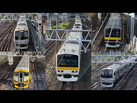 JR総武線E231系、E217系、E257系津田沼駅付近走行シーン