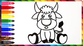 Cómo Dibujar Un Toro 🐂 Dibuja y Colorea Un Lindo Toro Arcoiris 🌈🇪🇸 Dibujos Para Niños