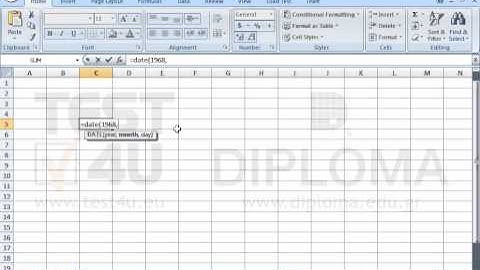Using the function date(), insert the date 9 July 1968 in cell C5.