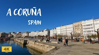 Coruña, Spain - City Walking Tour, Christmas 2023 - 4K - Immersive Sound