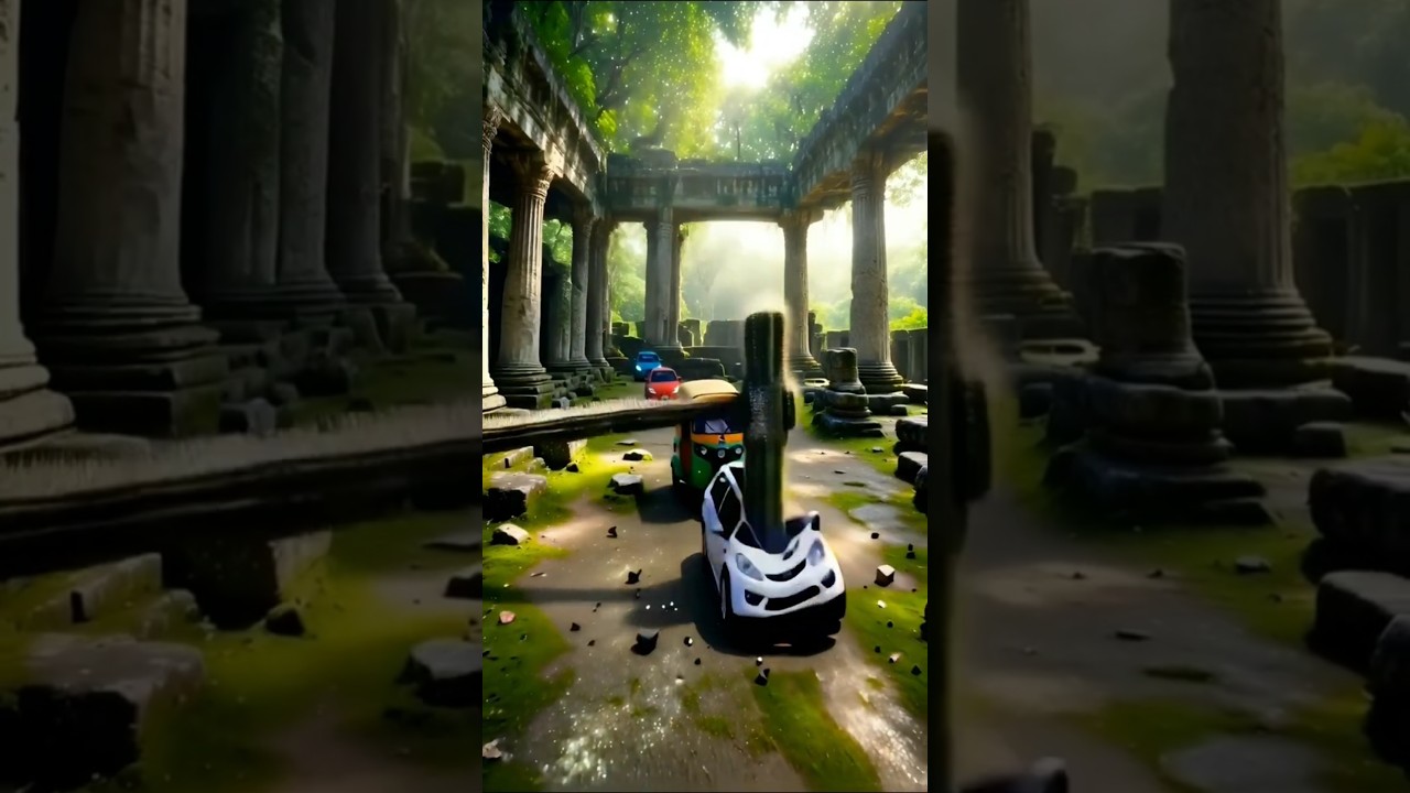 Cars and Riksha VS Giant Hammer in Jungle 