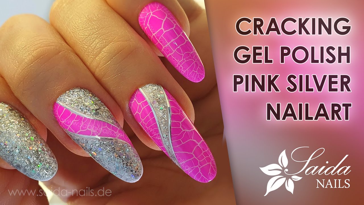 Cracking Gel Polish Pink Silver NailArt - YouTube