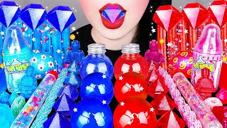 ASMR BLUE&RED DESSERTS *GIANT STAR JELLY, BULB JUICE, GALAXY NOODLES, BOTTLE CANDY EATING SOUNDS 먹방