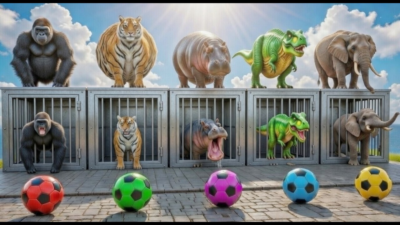 Long Slide Game With Cow Elephant Gorilla Hippopotamus Tiger - 3d Animal Game - Funny 3d Animals