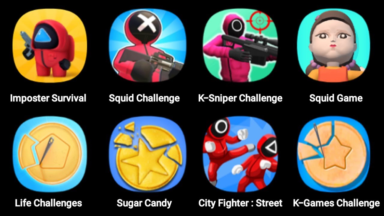 Imposter Survival, Squid Challenge Survival, K Sniper Challenge 3D, K Games Challenge, Sugar Candy