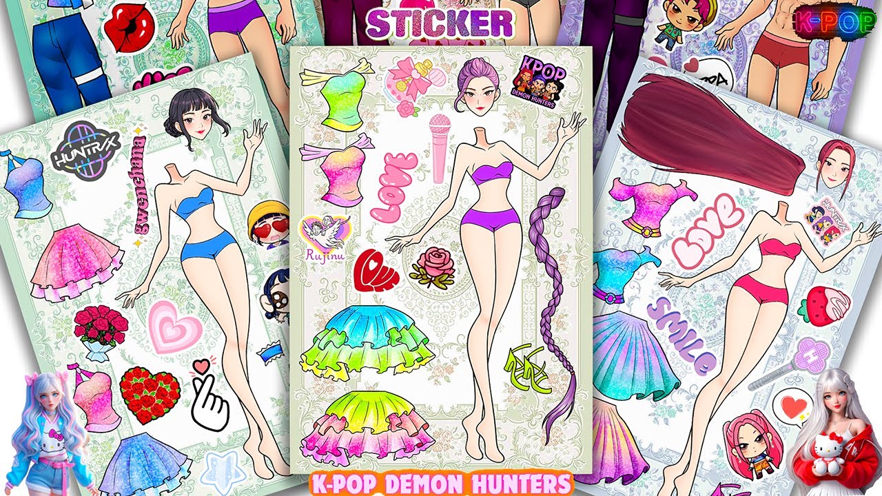 Oddly Satisfying ASMR Sticker Book K-Pop Demon Hunters Sparkly Idol Makeover! 💖 Paper DIY 