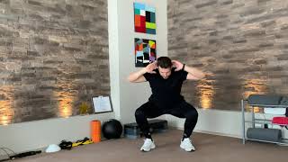 HomeWorkouts-CYG: Performing a Squat with Oblique Twist