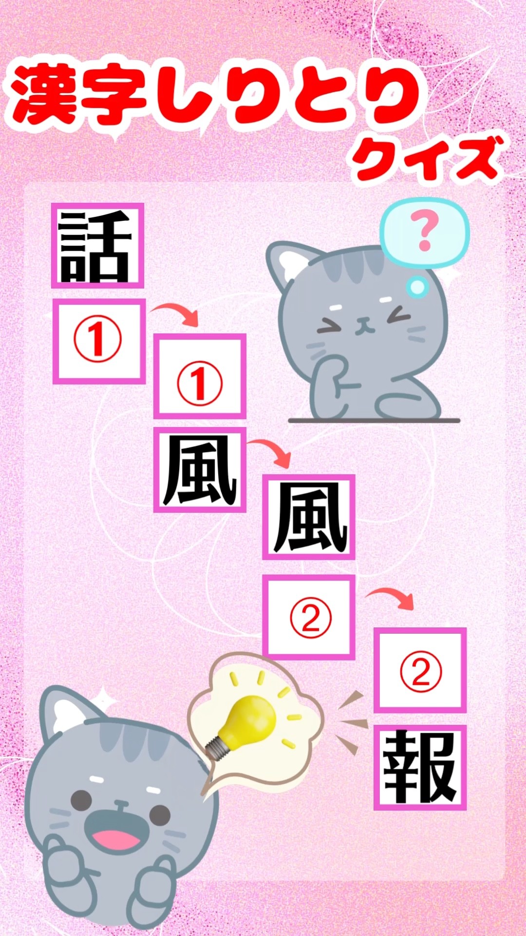 今日の1問！】『漢字しりとりクイズ 』 ①と➁に漢字を入れてしりとり