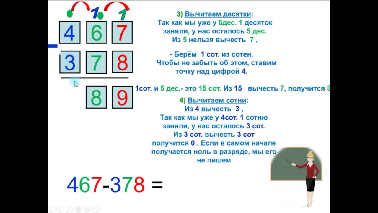 Алгоритм вычитания трехзначных чисел презентация