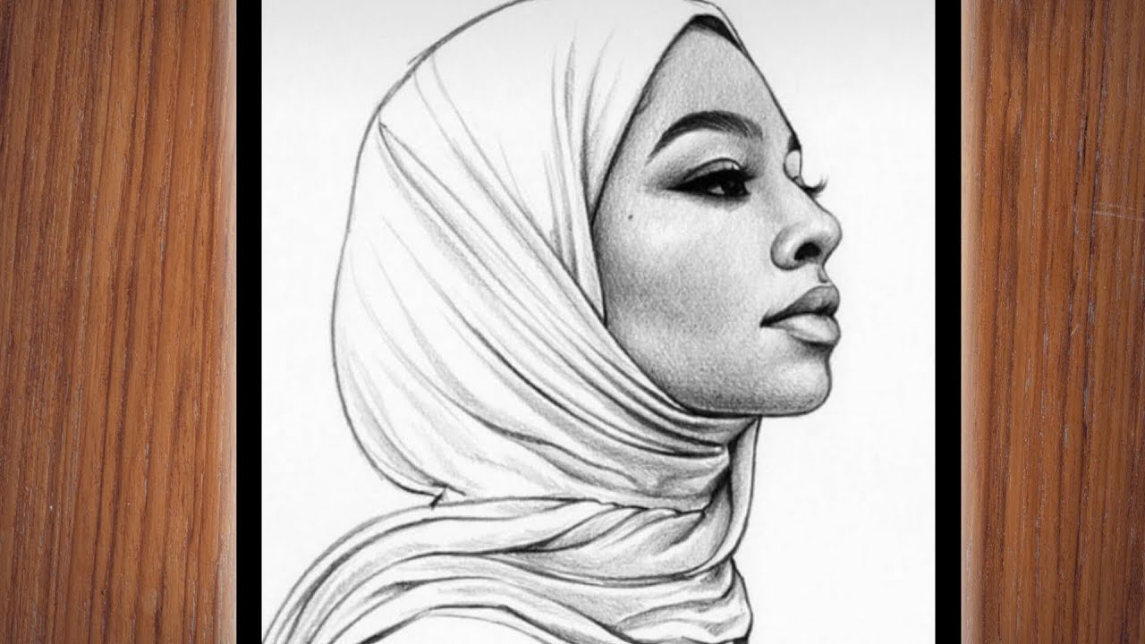 Девушка в хиджабе рисунок простым карандашом