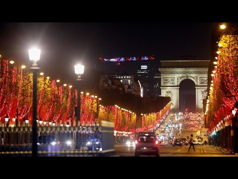 The Champs-Elysees avenue illuminated for Christmas Greeting Card