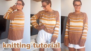 STRIPY SWEATER KNITTING TUTORIAL | how to knit a sweater in the round screenshot 1