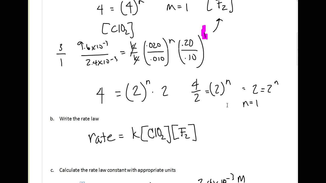 Rate law calculations when one reactant is not held constant