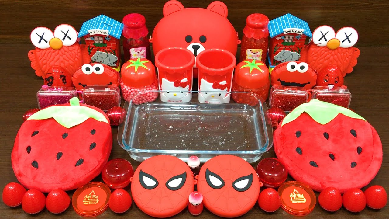 Series RED Slime ! Mixing Random Things into CLEAR Slime ! Satisfying Slime Videos #33