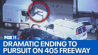 Violent ending to wrong-way pursuit on 405 Freeway Resimi