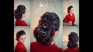 Цветы из волос  Низкий пучок, Прическа на свадьбу Прическа на выпускной