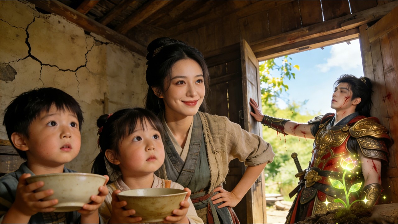 我穿越古代成了倆娃的娘，開局就是破木屋和孩子餓到哭！種田養娃累成狗，結果在家門口撿到個渾身是血的美男，他醒來告訴我他是太子？#短劇 #drama